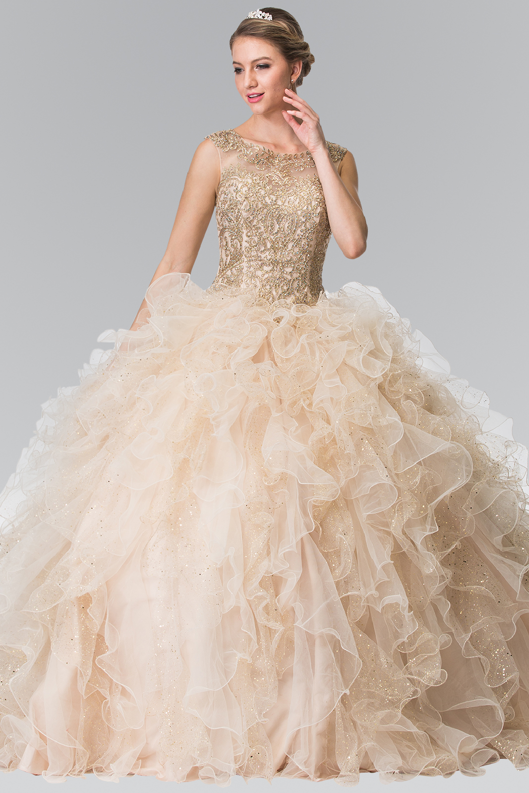 Embroidered And Beaded Mesh Ruffle Quinceneara Dress With Bolero –  4UBridal&Prom